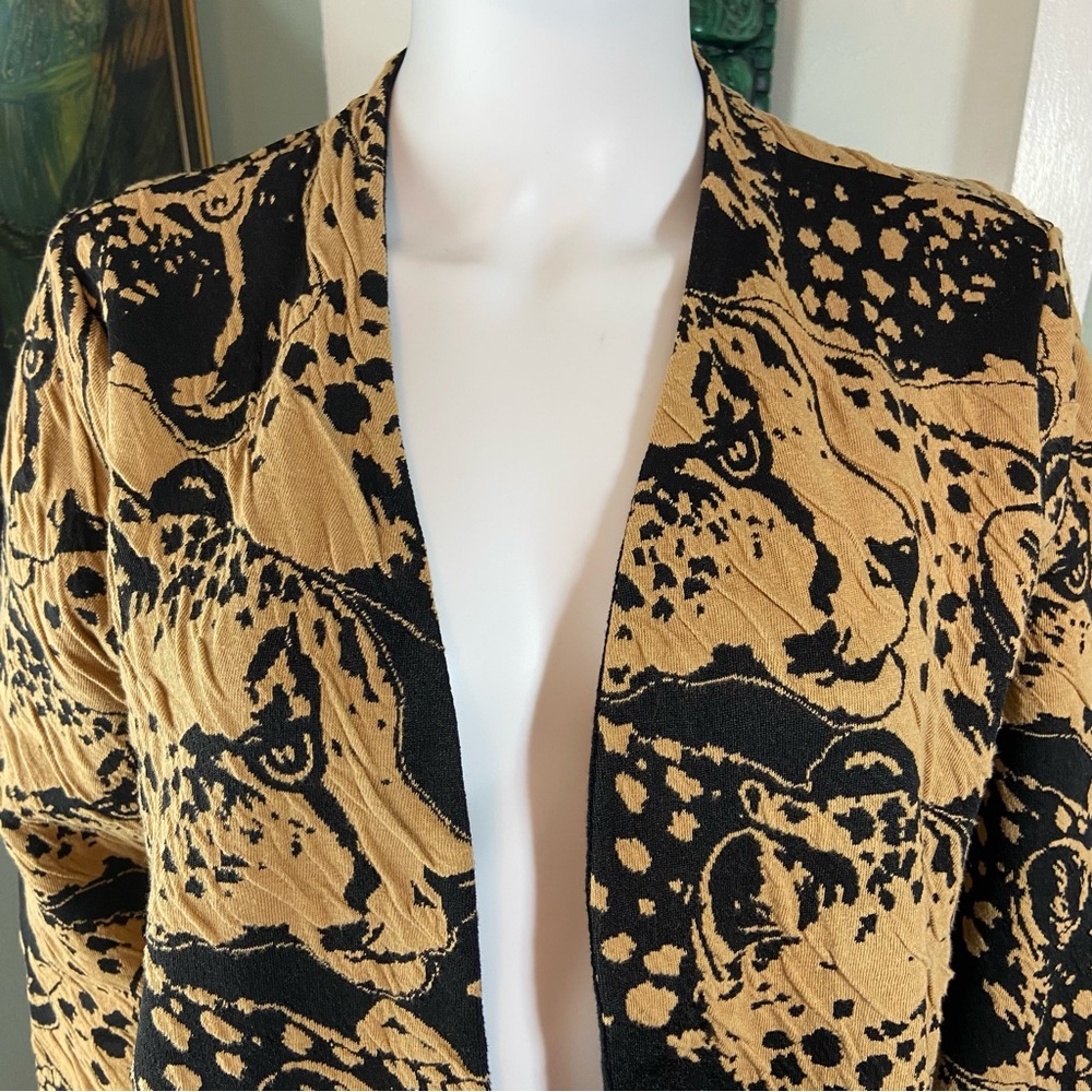 Chico's Sz 2 Cheetah Animal Print Jacquard Cardigan Duster Sweater Leopard Large - Picture 6 of 14